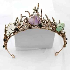 Handmade Amethyst White Crystal Fluorite Crown Headpiece Tiara Fairy Elf Costume - Picture 1 of 7