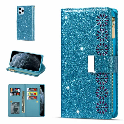 Fashion Glitter Magnetic Leather Card Slot Wallet Case Fr iPhone 13 12 11 ProMax - Image 1 of 4