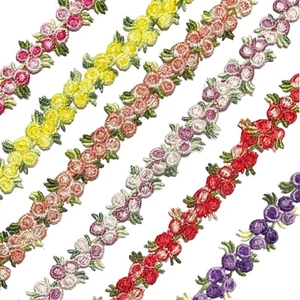 1x Half Yard 15mm Embroidered Rose Flower Lace Trim - Pick your Colour - Picture 1 of 13