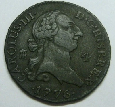 1776 CHARLES III 4 MARAVEDIS SEGOVIA SPANISH COLONIAL ERA SPAIN COPPER - Image 1 of 2