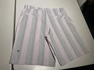 Lululemon Shorts Men's 34 Gray Pink Striped Kahuna 10.5 Inseam Polyester Pocket - Picture 1 of 10