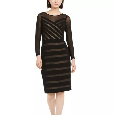 Adrianna Papell Womens 10 Black Tan Bandage Sheath Knee Length Dress NWT CP60 - Image 1 of 4