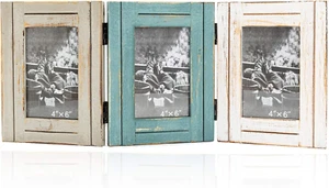 3 Picture Frame 4X6 Triple Hinged Distressed Photo Frame for Tabletop Display - Picture 1 of 12