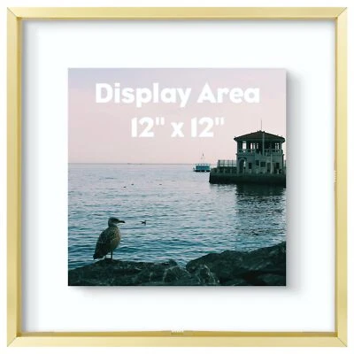 12x12 Floating Frame Gold Aluminum Picture Frame Clear Glass Wall Table Top - Image 1 of 4