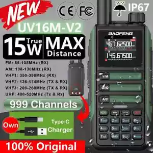 Para Baofeng Walkie Talkie 15W AM FM Radio de 2 Vías Banda Completa NOAA Reducción de Ruido Nuevo - Imagen 1 de 60