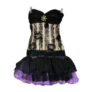 Jasz Couture Purple Black Retro 80s Lace Beaded Corset Tutu Prom Dress Sz 0 New - Picture 1 of 8
