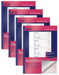 Cash Money and Rent Receipt Books, 4 Pack, Large Size, 2-Part Carbonless (Whi... - Picture 1 of 6