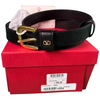 Valentino Garavani Leather Belt 'V' Gold Logo Black Men's Size Large 38" £390 - Image 1 of 4
