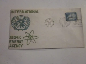 UN FDC 1958 INTERNATIONAL ATOMIC ENERGY Scott #60 RARE FELT COLOUR CACHET D - Bild 1 von 3