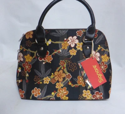 Signare Uma Sakura Blossom Black Art Tapestry 2in1 Convertible Shoulder Grab Bag - Image 1 of 4