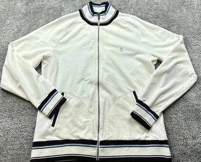 Original Penguin Jacket Mens 2XL White Full Zip Track Retro Striped Rib Trim - Image 1 of 4