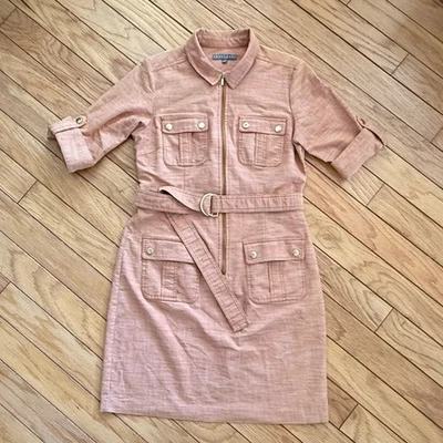 Sharagano Belted Shirt Dress Orange 3/4 Sleeve Office Career Preppy Autumn  - Image 1 of 4