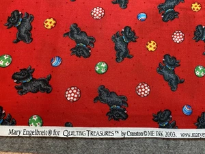 Original Mary Engelbreit Fabric SCOTTY Dog Balls on RED Cotton by the 1/2 yd - Picture 1 of 3