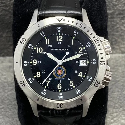 RARE HAMILTON Saf H744511 Quartz Black Dial Strap Watch Men Vintage Swiss Made - Image 1 of 4