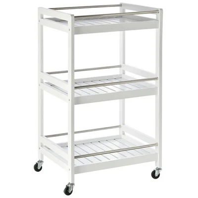 HOMCOM 3-Tier Home Trolley Kitchen Storage w/ Steel Bars 4 Wheels Rolling White - Image 1 of 4