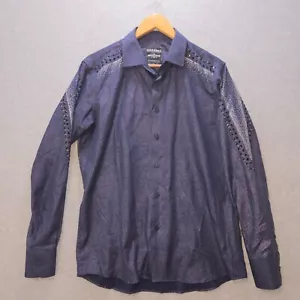 Barabas Men's Rhinestones Jewels Disco Party Blue Long Sleeve Shirt Size Med - Picture 1 of 10