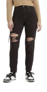 Levi's Distressed High Waisted Mom Jeans Black Destructed Ripped Size 33X29 NWT - Picture 1 of 4