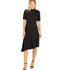 Womens Short Sleeve A-Line Asymmetrical Skirt Cotton Knit Jersey Dress - Black - Picture 1 of 3