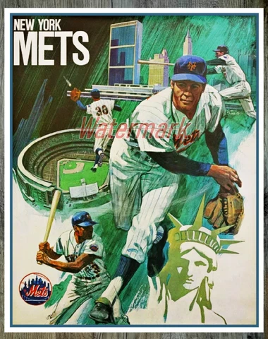 Vintage MLB New York Mets REPRINT Art Poster Picture Color 8 X 10 Photo Cover