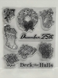 Weihnachten Clear Stamps 25. Dezember Kranz Strumpf Geschenke Deck The Halls - Bild 1 von 3