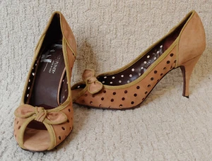 Donald J Pliner Zazas Open Toe Dress Pumps Brown Green 9 Heels Shoes Polka Dot - Picture 1 of 9