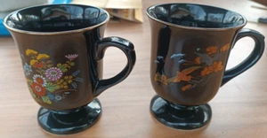 Lot Of 2 Japanese Black & Gold Tea Cups Mugs by YChina Japan /386 - Picture 1 of 6