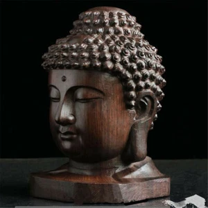 Buddha Skulptur Holz Sakyamuni Figur Indien Mahagoni Kopf Statue Handwerk Mode - Bild 1 von 4