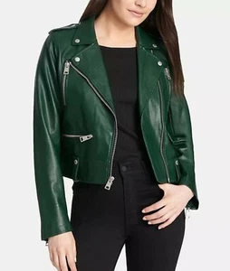 Green Leather Jacket for Women Pure Lambskin Biker Jacket Size S M L XL XXL -252 - Picture 1 of 7