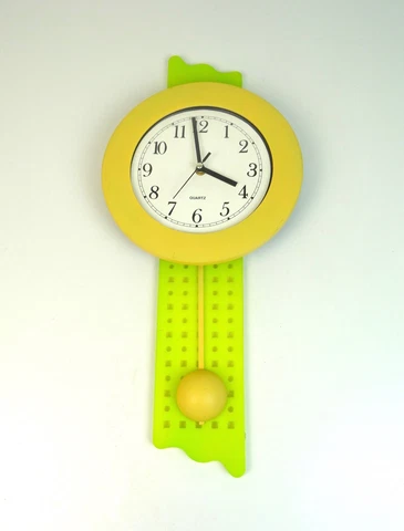 BEAUTIFUL POSTMODERN 80S YELLOW VINTAGE MEMPHIS AGE PENDULUM WALL CLOCK Cover