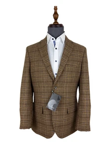 Jeff Banks Chocolate Brown Check Blazer Jacket Tweed Wool Tailored Fit Vintage - Picture 1 of 7