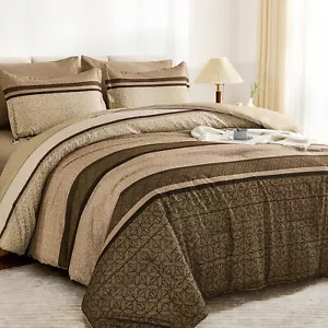 WONGS 7 PZ Set Trapuntino Queen King Size, Letto a Righe Marrone in Borsa Trapuntino - Foto 1 di 8
