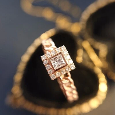 14K Rose Gold FN 2 CT Cushion Cut Lab Created Diamond Wedding Engagement Ring - Image 1 of 4