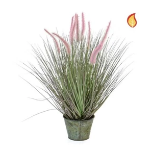 Fire Retardant Artificial Dogtail Grass in a Gold Metal Pot 58cm/23 Inches - Picture 1 of 1