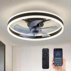 ANTOINE 20 in. Black Low Profile LED w/Remote+Smart Control Indoor Ceiling Fan - Picture 1 of 14