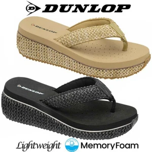 Ladies Dunlop Memory Foam Sandals Comfort Walking Beach Wedge Flip Flops Shoes - Picture 1 of 17