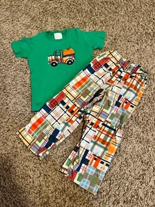 Blanks Boutique Pumpkin Tractor Appliqué Boys Shirt Sprout Kids Pants Set Size 6 - Picture 1 of 17
