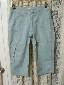 +CHICO'S DONNA TAGLIA 0,5 (30x18,5) VERDE SALVIA FLOREALE CAPRIS-MID RISE-STRETCH-EUC - Foto 1 di 7