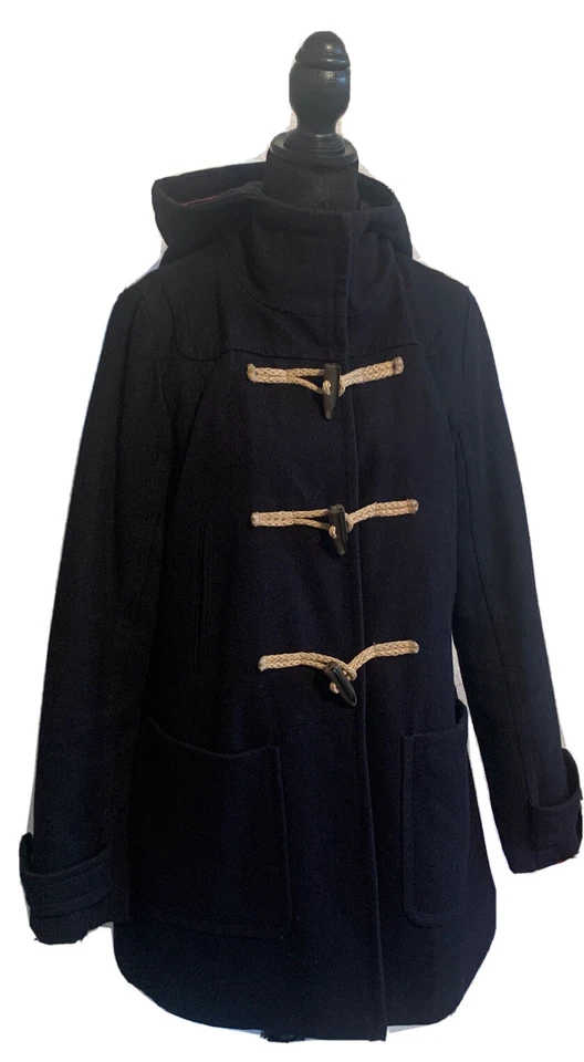 American Eagle black wool blend duffle coat parka Lined Toggle Buttons Sz M Wmns - Image 1 of 4
