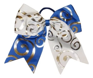 NEU "Silver Swirl WEISS & BLAU" Cheer Bow Pferdeschwanzband Haarschleife Cheerleading - Bild 1 von 1