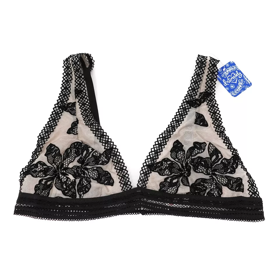 People Alia Bralette Black Combo Floral Lace Size Large