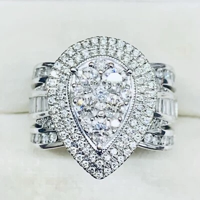 Кольцо из белого золота 14 карат с розовым голубым бриллиантом ZEI 2,00 карата грушевидная капля размер 7 - Изображение 1 из 4