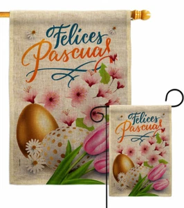 Felices Pascuas Burlap Garden Flag Springtime Easter Decorative Gift Yard Banner - Picture 1 of 19