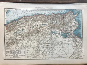 1898 vintage atlas mapa ARGELIA y TUNECIA 1:3 500 000 - Imagen 1 de 3