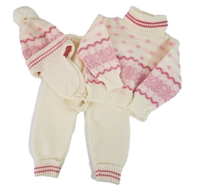 Vintage 90er FL Kinder rosa elfenbein Ski Pullover Set Hose Mütze Mädchen 12 Monate adrett - Bild 1 von 5