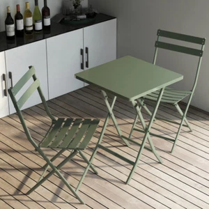 3 Piece Patio Bistro Set of Foldable SquareTable and Chairs, Dark Greem - Picture 1 of 7