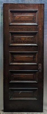 30x84.5"x1.75" Antique Vintage Salvaged SOLID Wood Wooden Interior Door 5 Panels - Image 1 of 4