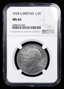 1934 GREAT BRITAIN HALF CROWN NGC MS64 - Picture 1 of 3