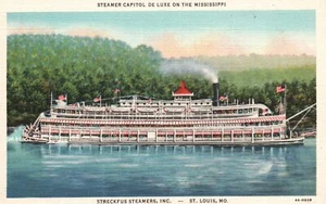 Steamer Capitol Deluxe Mississippi Streckfus Steamers MO cartolina d'epoca - Foto 1 di 2