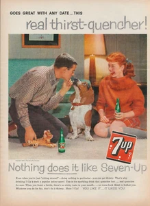 1959 7up Soda Drink Goes Great with Any Date Red Head Girl Dog Vintage Print Ad - Picture 1 of 1