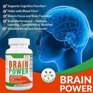 BRAIN POWER supports Mental Alertness and Focus, Ginkgo Biloba, Rosemary, B12, - Picture 1 of 11